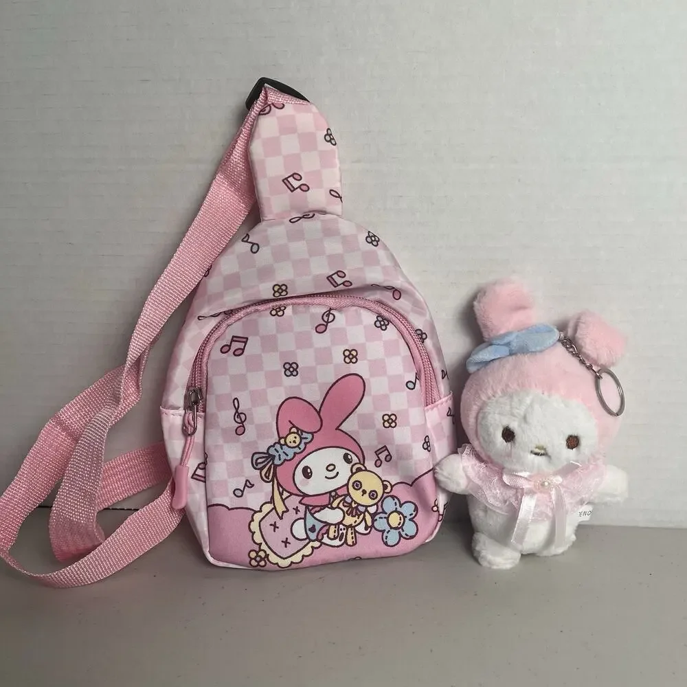 Sanrio My Melody Backpack & Keychain Plush Sling Bag Hello Kitty Friend NWOT